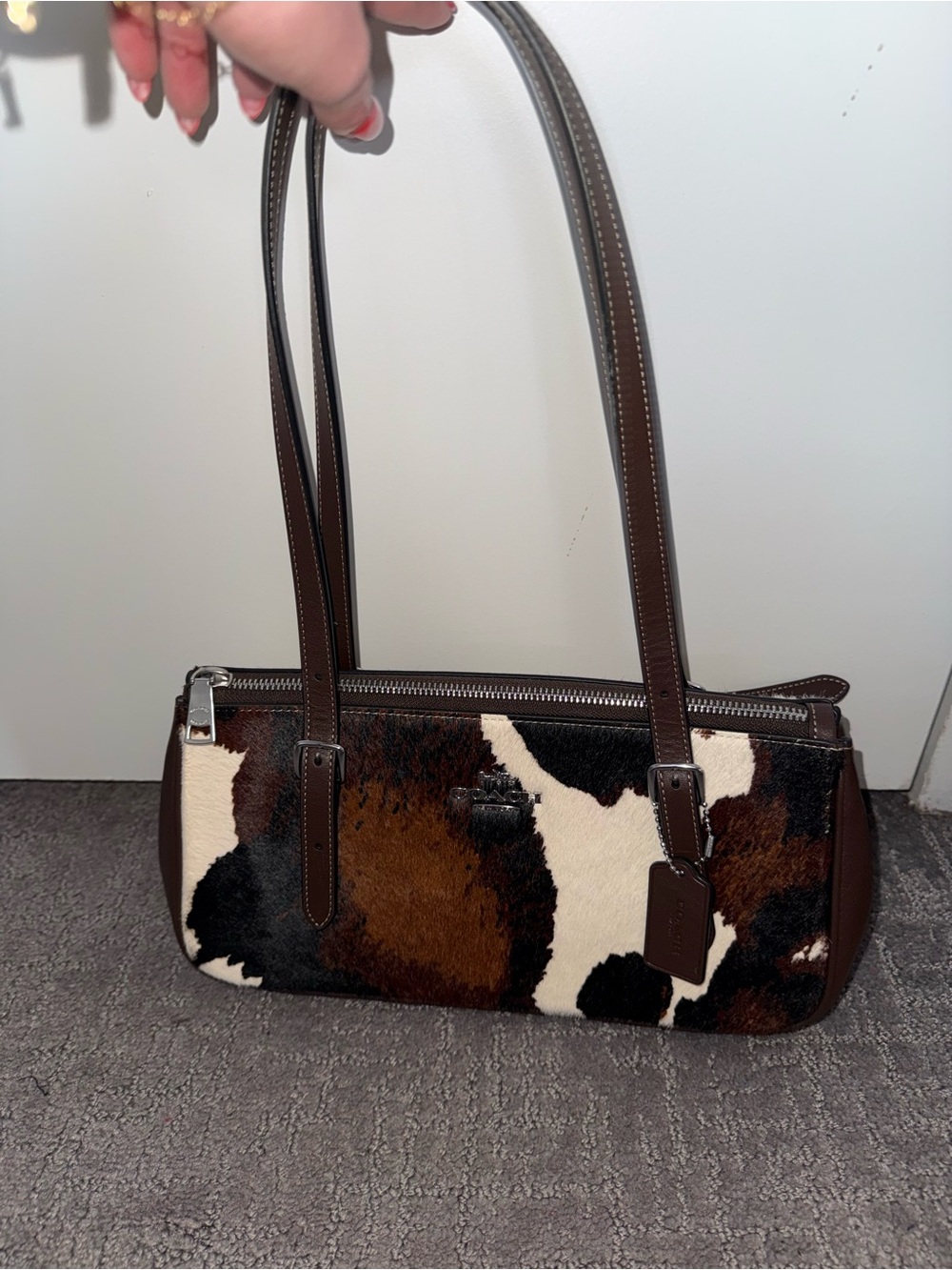 Coach Brown, Black & White Cowhide Shoulder Bag